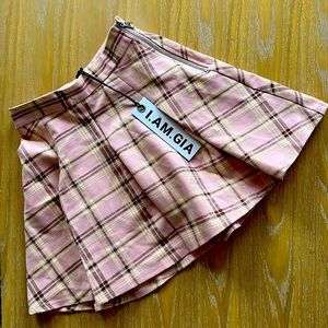 I.Am.Gia Cherry Pink Plaid Pleated Tennis Skirt, size XS NWT